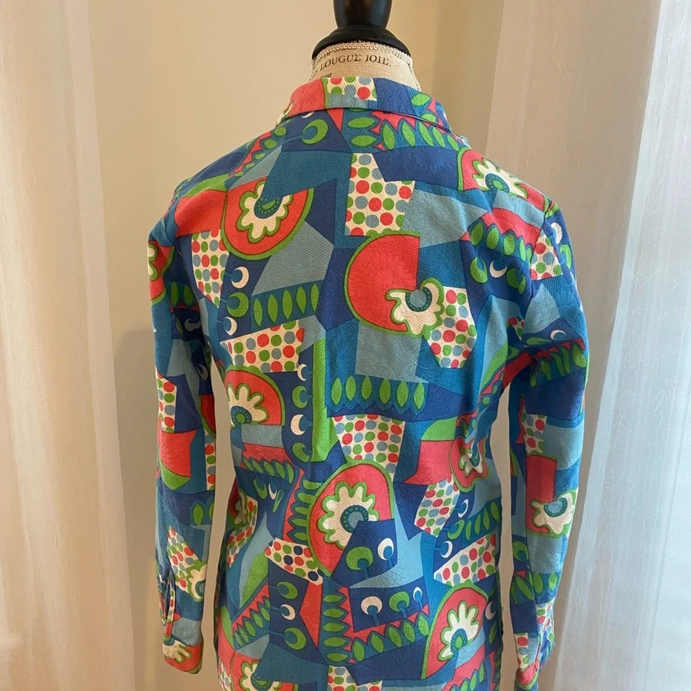 70s Colorful Vintage Shirt with Fun Patterns Pressed Cotton XS